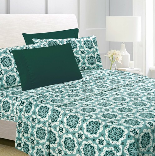 Deep Pocket Printed 6 Piece Bed Sheet Set 1800 Series Microfiber Comfort Soft - Picture 31 of 52