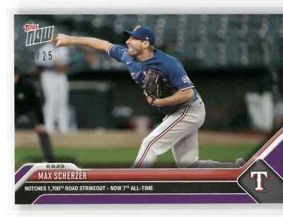   MAX SCHERZER 17.000th Road Strikeout PURPLE 4/25, 2023 MLB Topps Now 678  