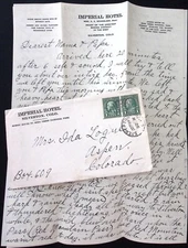 1890s Imperial Hotel Silverton CO  Letterhead & Cover