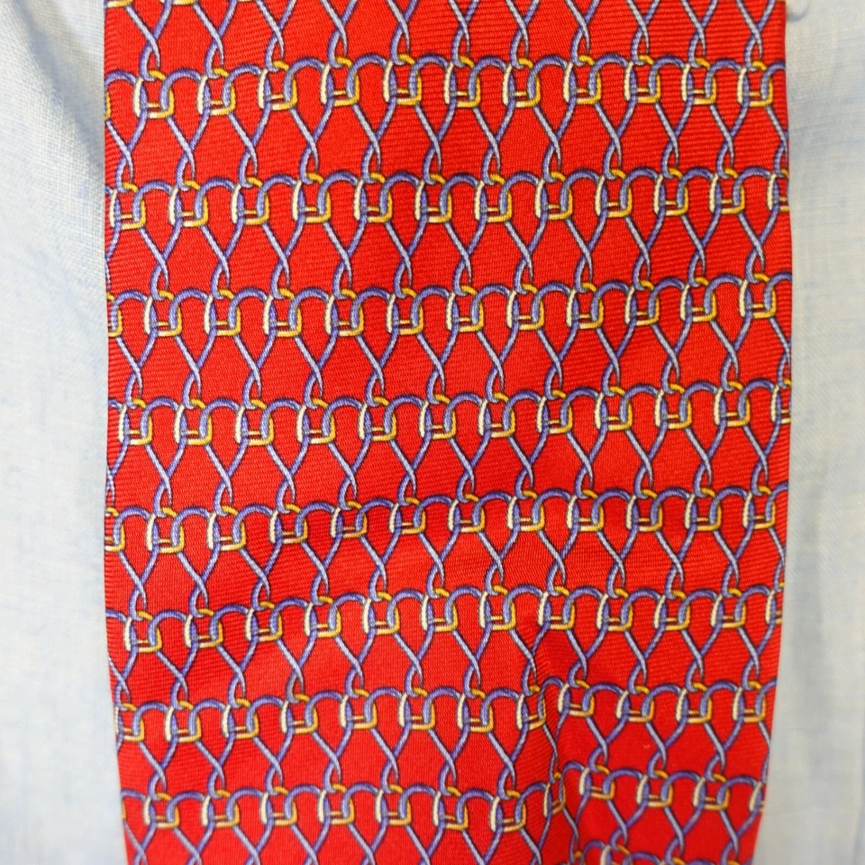 Vintage BEAUFORT Neck Tie Mens Red Chain Link Silk Dress Designer TIE RACK Italy - Image 2 of 4