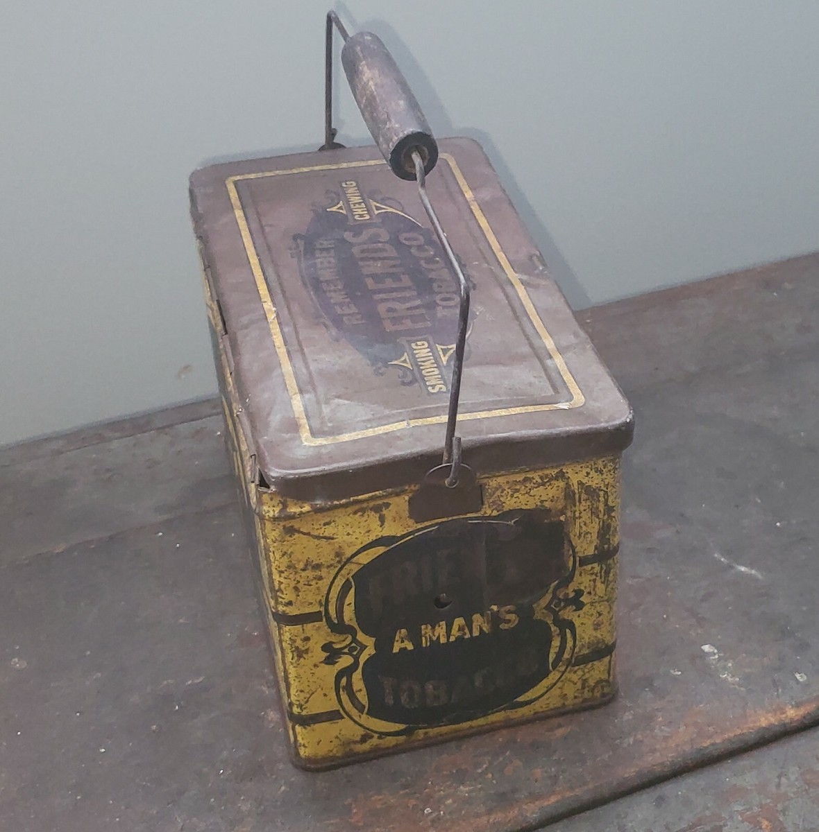 Rare Friends Handled Tobacco Tin Pail Mules Colors Smoking Chewing