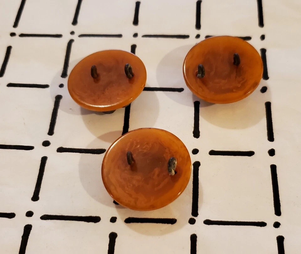 3 Vintage Bakelite & Rhinestone Buttons Marbled Butterscotch 1" Diameter - Image 3 of 4
