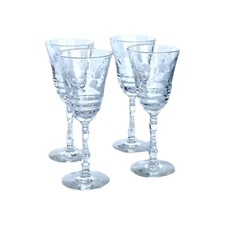 Set 4 Clear Etched Halifax Rock Sharpe Stemmed Water Goblets Crystal/Glass