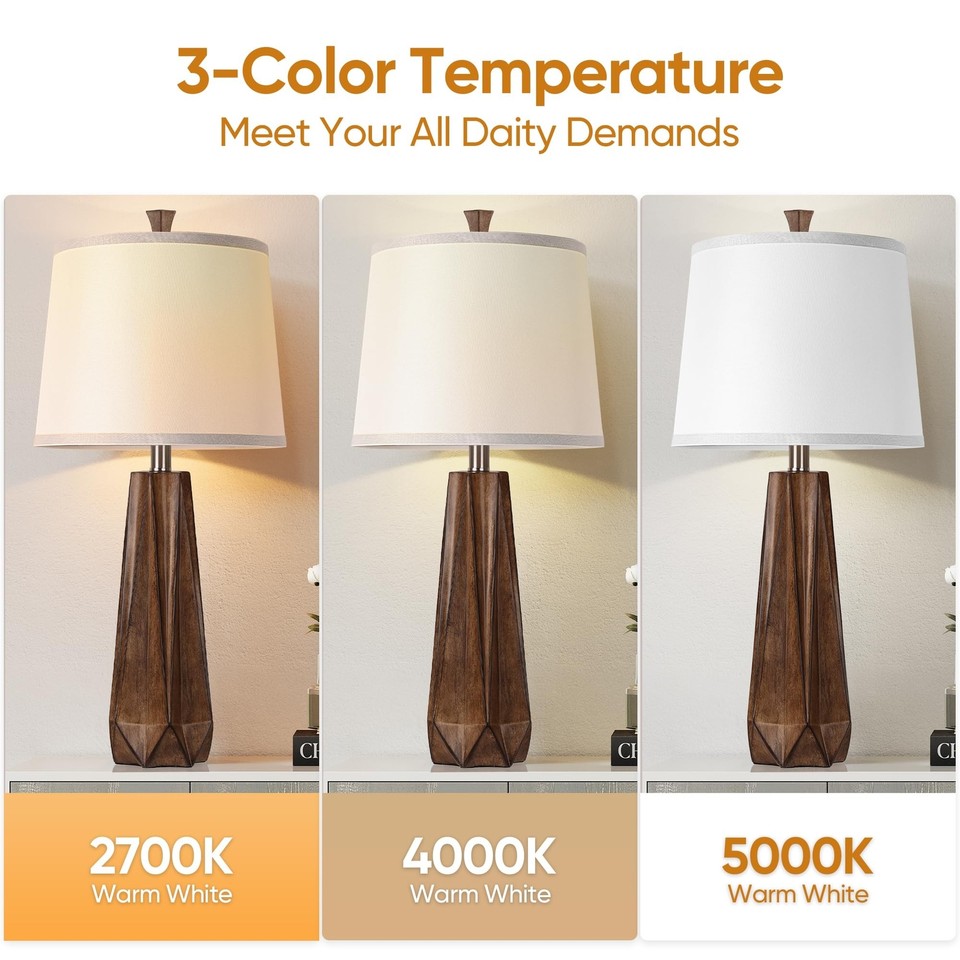 WIHTU 3 Color Temperature Table Lamps Set of 2, Beside Lamp with Linen ...