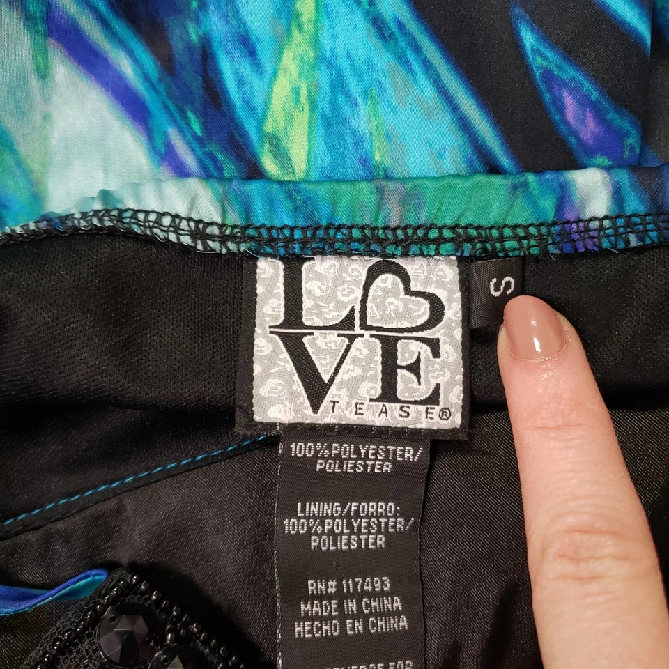 Vintage Love Tease Womens Satin Babydoll Tank Top Size S Blue Beaded Artsy Y2K - Image 4 of 4