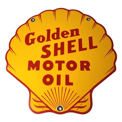 Vintage Golden Shell Motor Oil Sign - Clam Shell Porcelain Gas Pump Service Sign