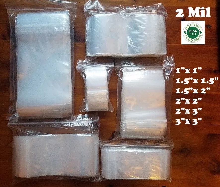 1.5x2, 3 Clear 2 Mil Plastic Zip Seal Bag Reclosable Lock 2Mil Small  Baggies