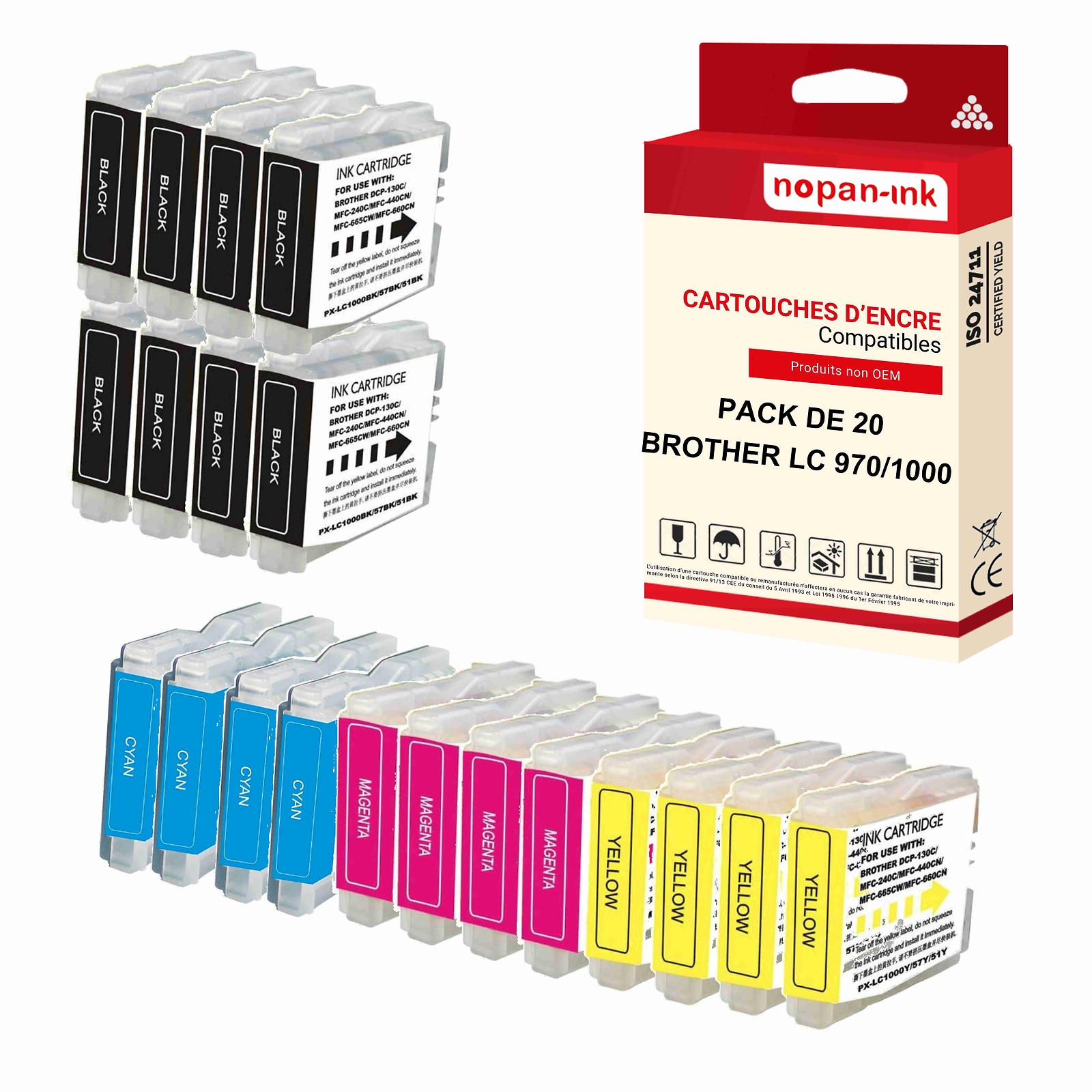Cartouche LC970XL compatible Brother NOPAN-INK pack de 20 noir et couleur