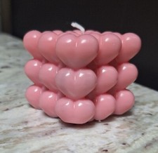 Pink Bubble Cube Heart Beeswax Candle, Love Candle, Gift For Her