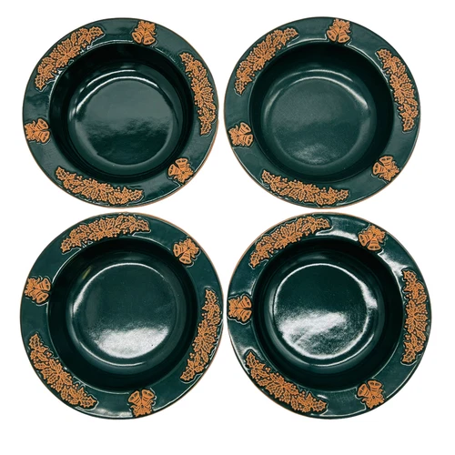 Frankoma Pottery Xmas Holiday Collection Forest Green Salad Soup Bowls Set of 4