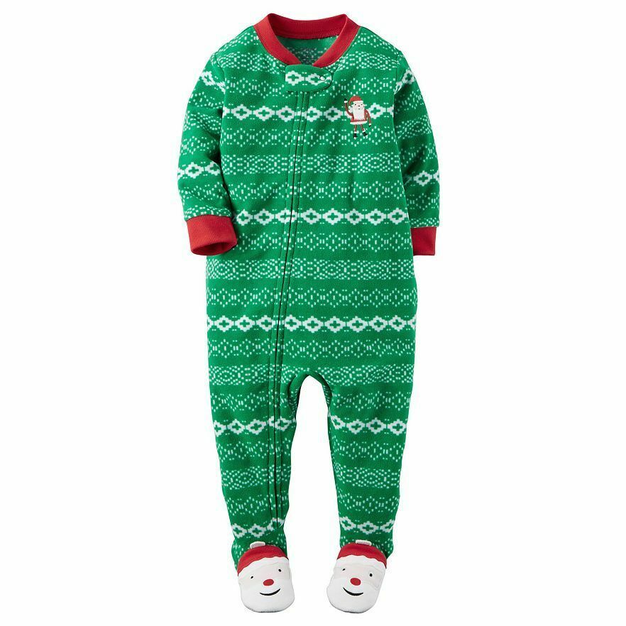 Carters NWT 12 Months Santa Fair Isle Green Christmas Footed