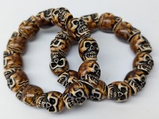 2 Resin Skull Bead Bracelets. Skull Beads On Elastic Cord. 6" Stretches to 8"