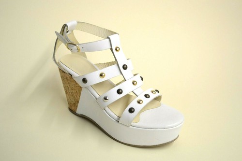 SANDALI DONNA CON BORCHIE ZEPPA VERA PELLE BIANCO CAMPIONARIO 37 ARTIGIANALI