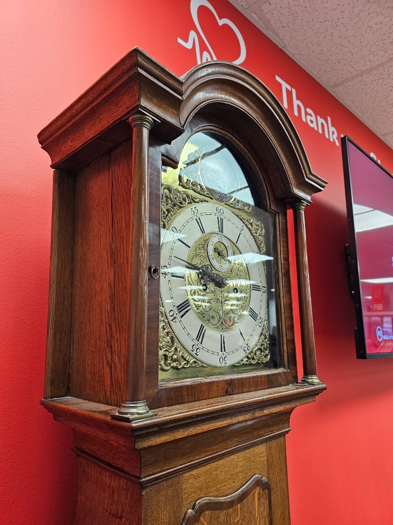Vintage Oak Longcase Brass Face Grandfather Clock (Spares/Repairs Only