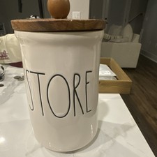 Rae Dunn White Ceramic Kitchen Canister with Wooden Lid STORE