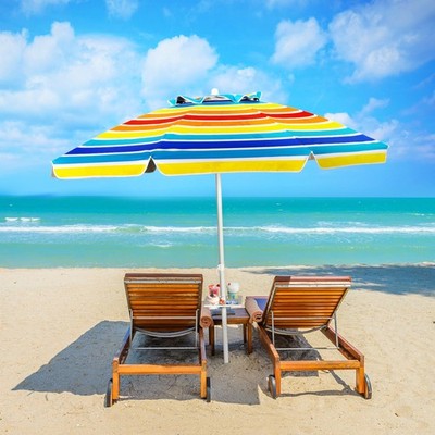 7.2ft Beach Umbrella Outdoor Patio Garden w/ Carrying Bag Sand Anchor Rainbow