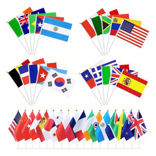 10x Mini Flags on Stick Small Handheld International Country 5x8 in Parade Decor