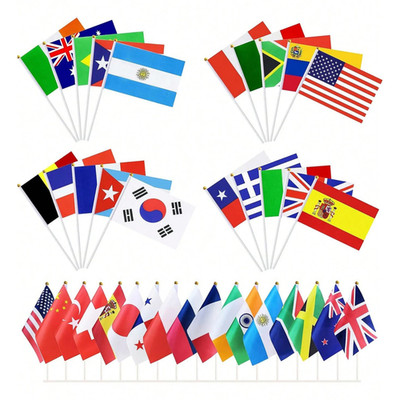 10x Mini Flags on Stick Small Handheld International Country 5x8 in Parade Decor