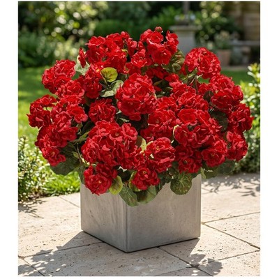 Realistic Red Silk Geraniums 6 Bundles - UV Resistant
