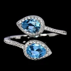 GENUINE AAA SWISS BLUE TOPAZ PEAR & WHITE CZ STERLING 925SILVER RING 10.25-10.75