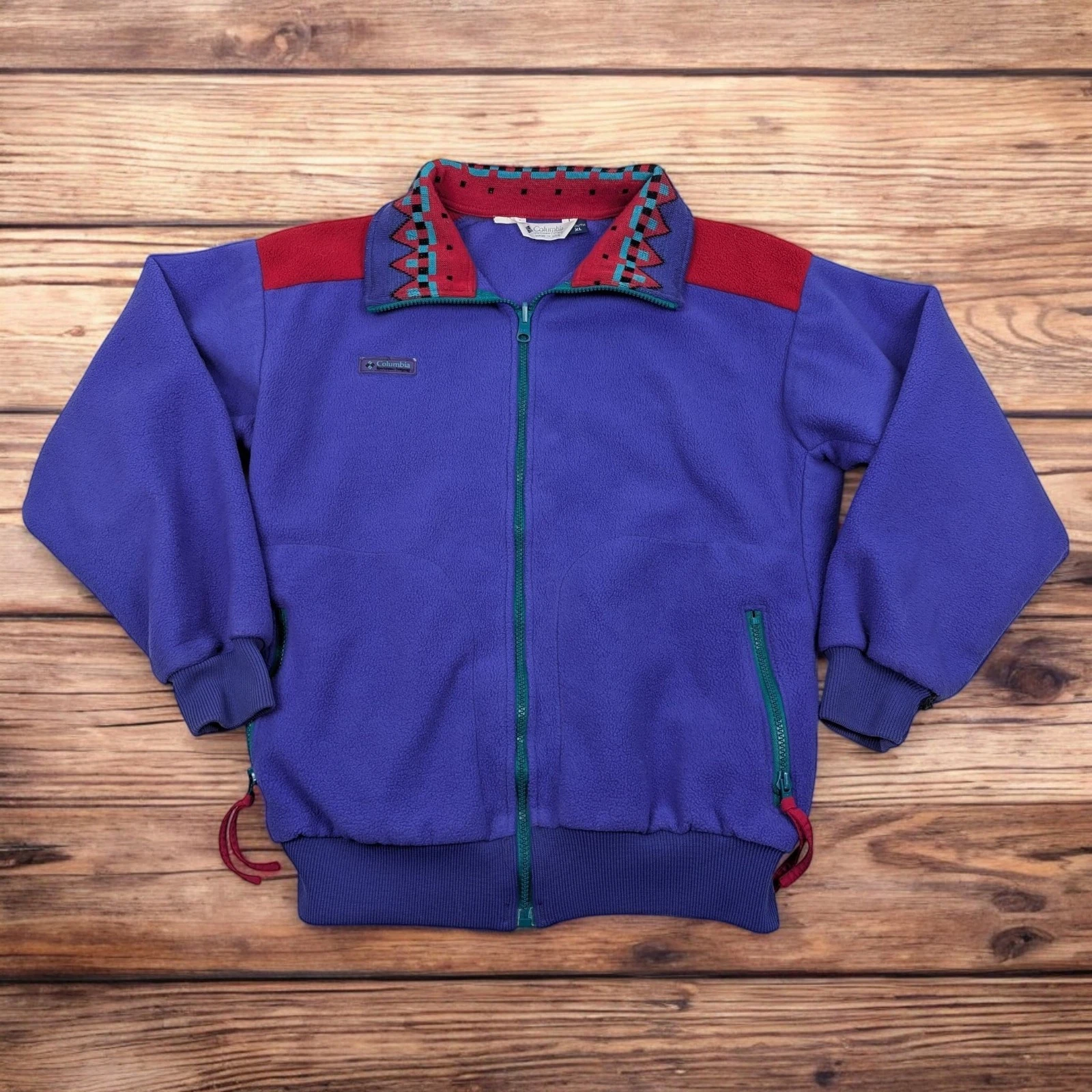 Vintage Columbia Jacket Youth XL Purple Fleece Full Zip Aztec Made In USA 90s