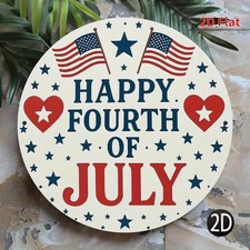 2D 1P Patriotic "Happy 4th of July" Metal Iron Sign 1776-2026 Memorial Decor 8x8