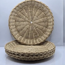 Vintage Wicker Rattan Paper Plate Basket Holders Set of 4 Hong Kong 9"