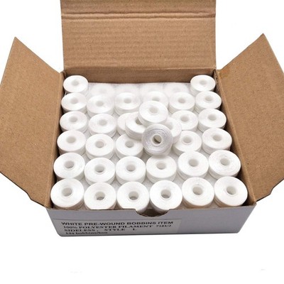 Prewound Bobbin Thread, Sideless, 144pcs Type L Size (SA155) White 75D/2 Poly...