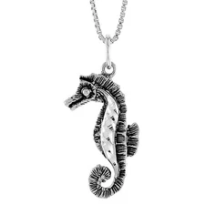 925 Sterling Silver Small Sea Horse Sea Life Pendant 15/16 (24mm) Inch Tall