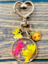 Pink Sunflower Butterfly Gold Heart Swivel Key Chain Backpack Tag Purse Charms