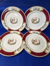 Set Of 4 Myott Staffordshire Red Chelsea Bird Dinner / Salad Plates 25cm