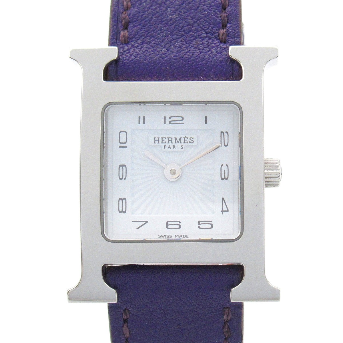 HERMES Heure H Watch Quartz Stainless Steel Purple Leather HH1.210