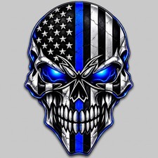 2 American Flag Blue Line Police Skull Blue Line Vengeance Decal Sticker
