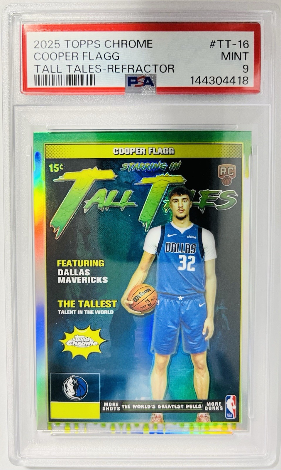 2025 TOPPS CHROME TALL TALES REFRACTOR #TT-16 COOPER FLAGG ROOKIE RC PSA 9