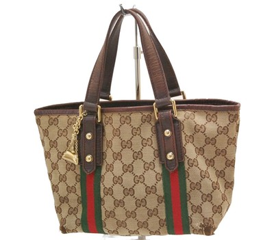Auth GUCCI GG Canvas Sherry Line Hand Bag Brown *Small 0624a