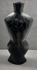 DONNA POLSENO STUDIO ART POTTERY FIGURAL VASE- Signed, Nude Woman, 11”, Black