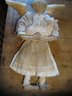 PRIMITIVE HANDMADE 26" ANGEL DOLL w/ PAPER MACHE SHEEP & ANTIQUE CLOTHES cottage