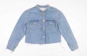 collarless cropped denim jacket