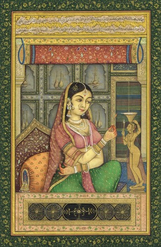 Miniature Painting Of Rajput Queen Burning The Lamp Vintage Art 6.5x10 Inches - 第 2/7 張圖片