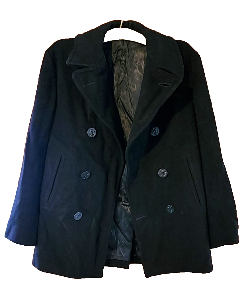 Vintage 1960s US Navy Peacoat 38R Navy Wool Vietnam Era Kersey Double Breasted