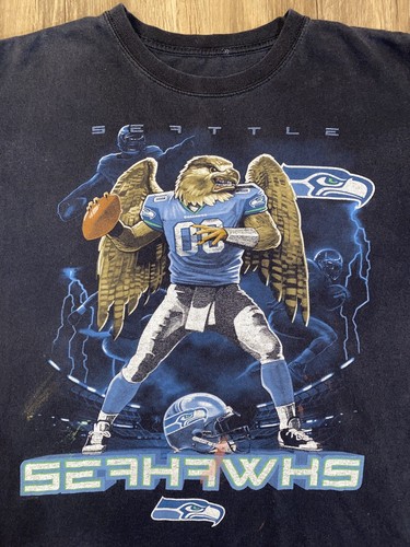 Vintage Seattle Seahawks NFL Street Mascot Bird Shirt Large Black Lightening Men - Bild 2 von 6