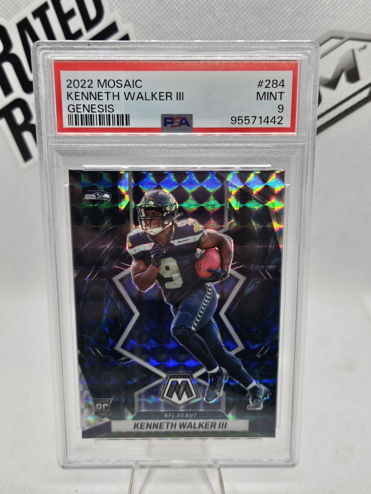 Kenneth Walker III 2022 Mosaic #284 Genesis Prizm SSP Rookie RC PSA 9 Seahawks