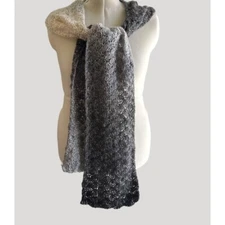 Handmade Women's Crochet Gradient Gray Scarf  Soft & Cozy Winter Accessory