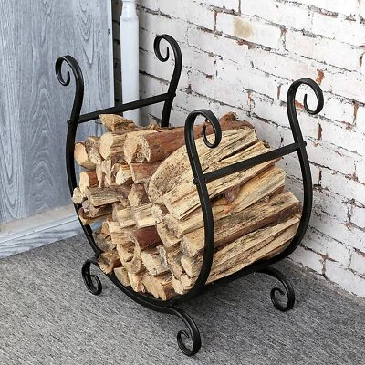 Black Metal Scrollwork Firewood Rack, Freestanding Fireside Storage Log Rack - Image 1 of 4