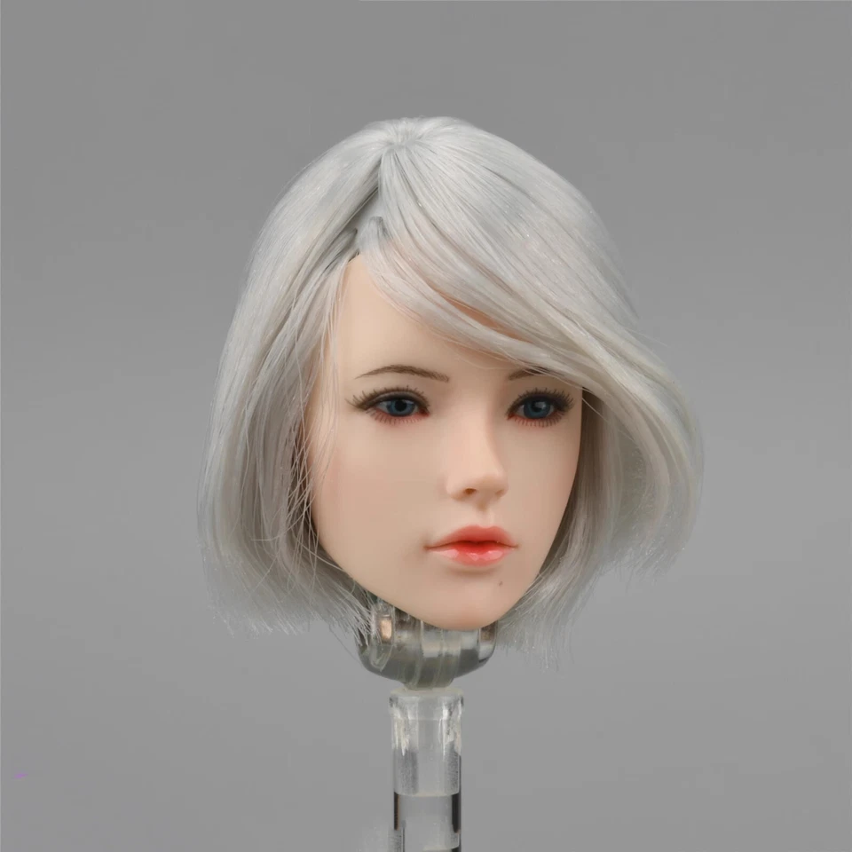 Cabeza de niña de belleza esculpida de pelo corto plateado 1/6 2B para figura de acción TBL PH de 12" Foto 3 de 4