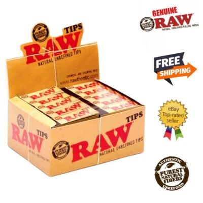 RAW Unbleached Rolling Paper Roach Tips - Full Box of 50 Booklets
