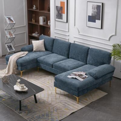 FCH 4 Seat Sectional Sofa Set Modern Couch Chenille with Two Chaise U-Shape