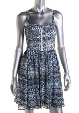 GUESS 'Tanya' ~ Black/Blue Multi Chiffon Corset Fit Flare Party Dress 0 NEW $138