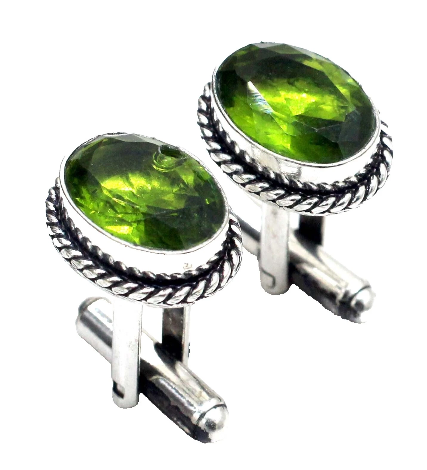 Gemelos de plata de ley peridoto para hombres