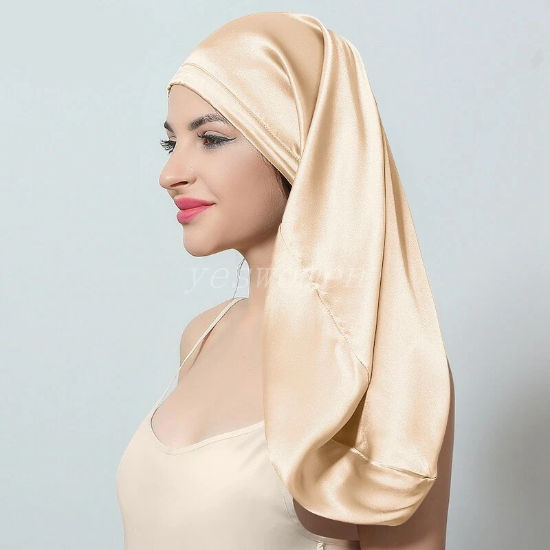 OFF WHITE Cappellino a pelo 100% seta cravatta per capelli seta avvolgente berretti da notte lunghi cura capelli